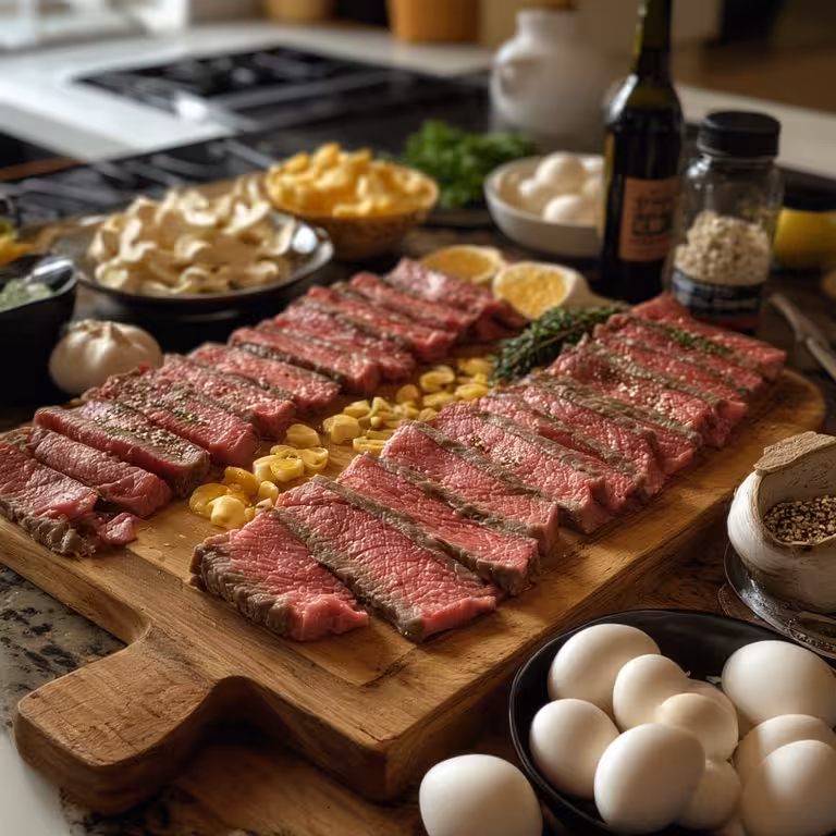 Ingredients for beef enoki rolls with egg recipe
