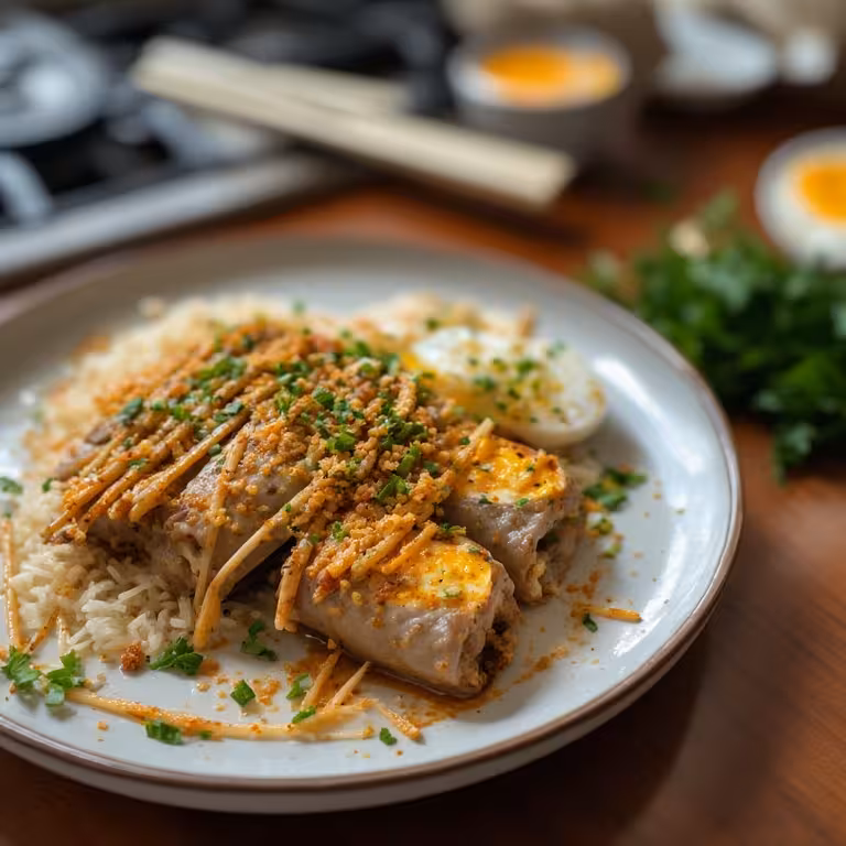 Recipe card beef enoki rolls with egg recipe