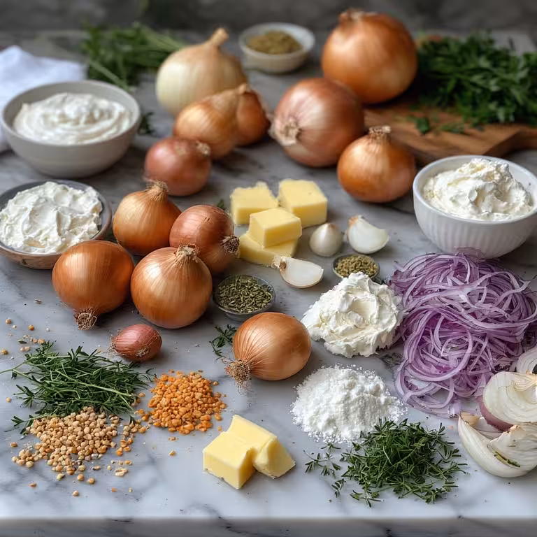 ingredients for caramelized french onion dip recipe