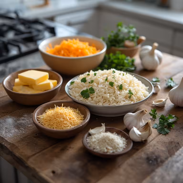 Ingredients for cheesy rice recipe