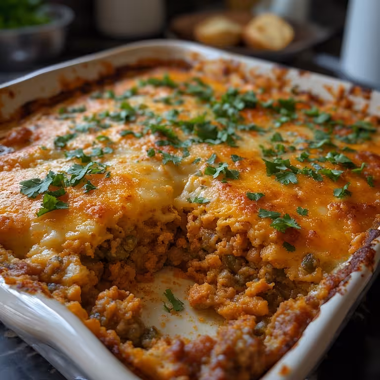 finished tex mex casserole recipe card photo