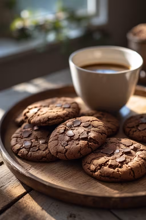 Healthy Chocolate Breakfast Cookies on wooden tray
