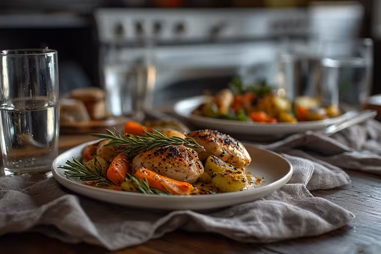 Two plates served with a delicious and easy low histamine dinner recipe, ready to eat.
