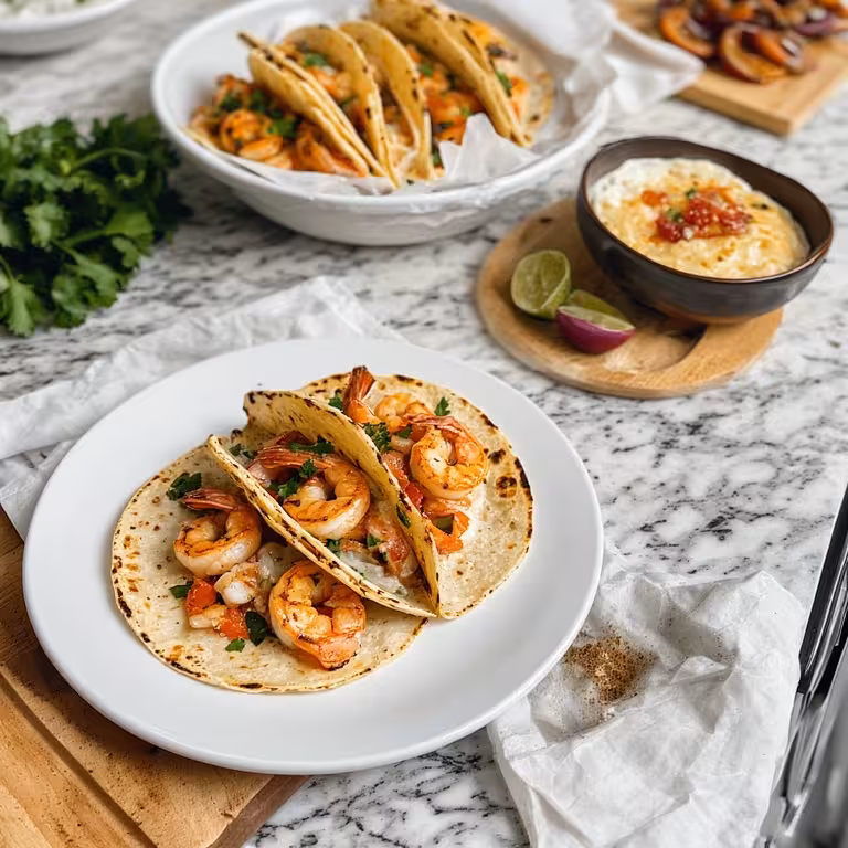 blackened shrimp taco recipe card layout