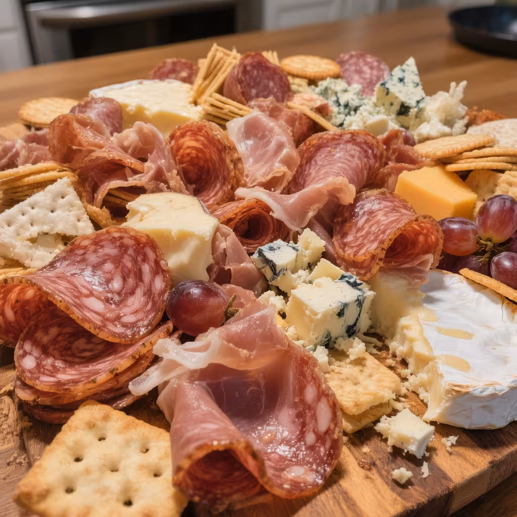 An example of what to avoid on a mini charcuterie board: overcrowding.