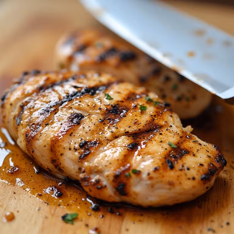 Slicing grilled chicken for the Wendy's Apple Pecan Chicken Salad.