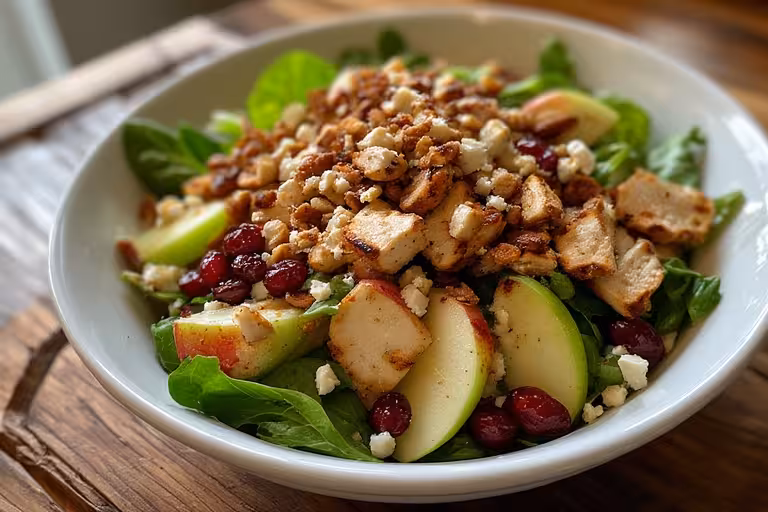 A fresh homemade Wendy's Apple Pecan Salad with grilled chicken, apples, and pecans.